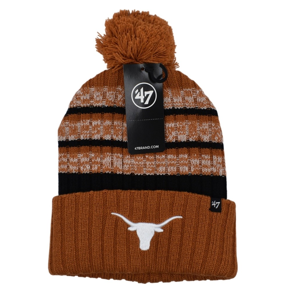 '47 Brand University of Texas Longhorns Pom Cuff Knit Cap Hat Beanie Orange NEW